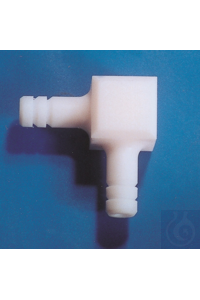 PTFE connector, right angle, push fit, arm Ø 4.5 mm, bore 2 PTFE connector, right angle, push...
